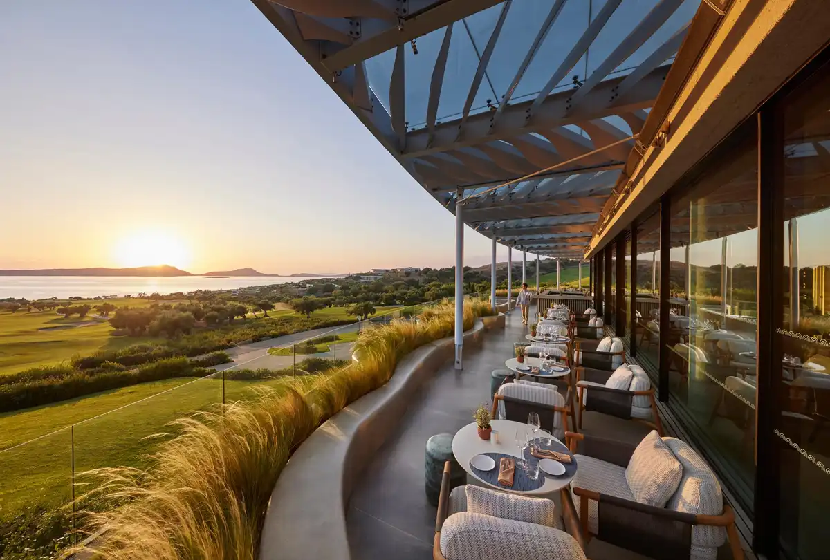 Mandarin Oriental Costa Navarino Samsung TVs banner rooms outside